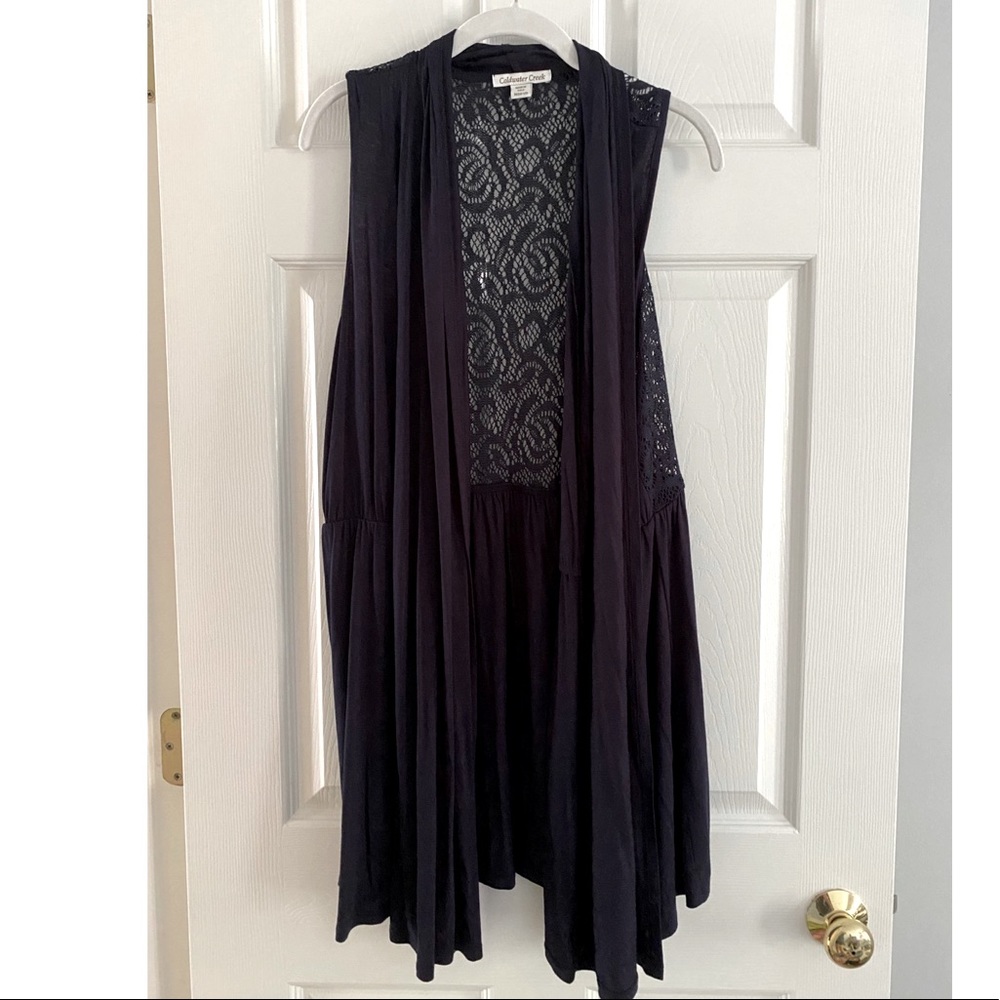 Sleeveless Draped Open Front Cardigan Vest- Coldwater Creek